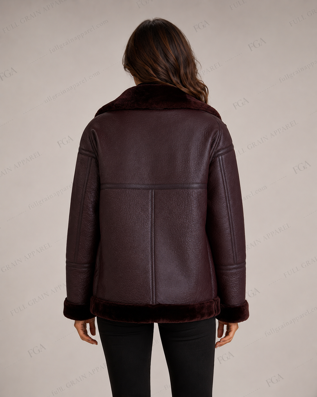Women's Burgundy Shearling Aviator Jacket | Luxury B3 Coat | Full Grain Apparel