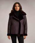 Women's Burgundy Shearling Aviator Jacket | Luxury B3 Coat | Full Grain Apparel