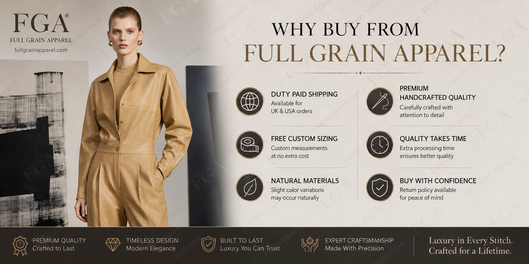 Women's Premium Tan Leather Jumpsuit | Designer Utility Style | Full Grain Apparel