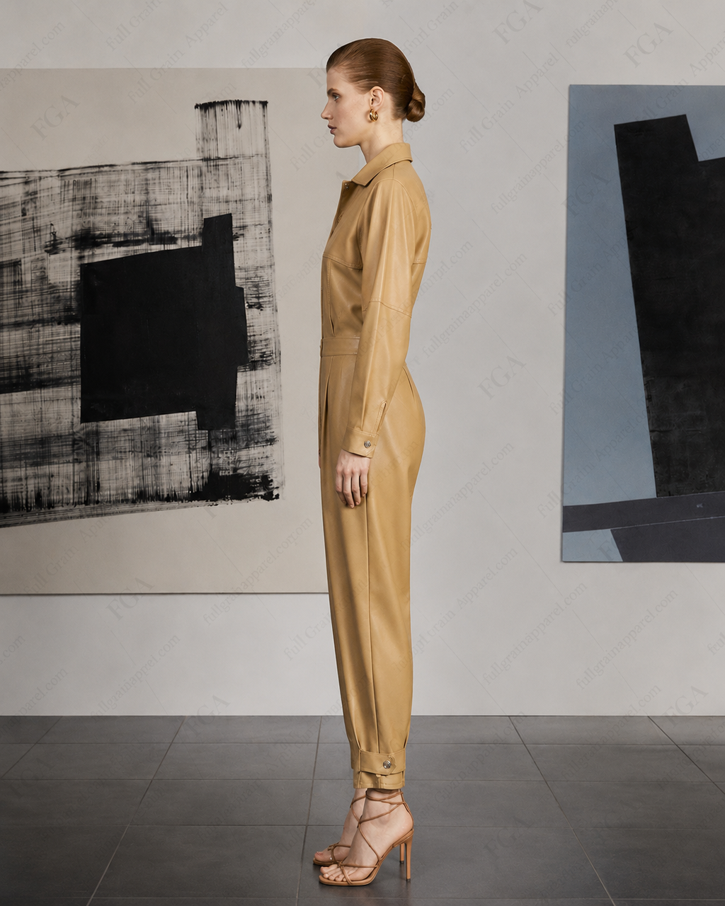 Women's Premium Tan Leather Jumpsuit | Designer Utility Style | Full Grain Apparel