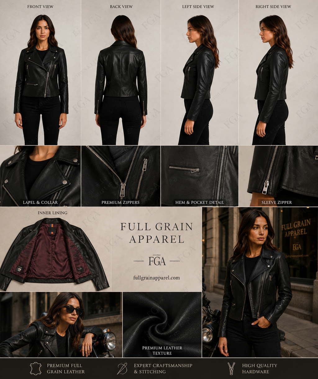 Women's Black Leather Biker Jacket | Classic Moto Style | Full Grain Apparel