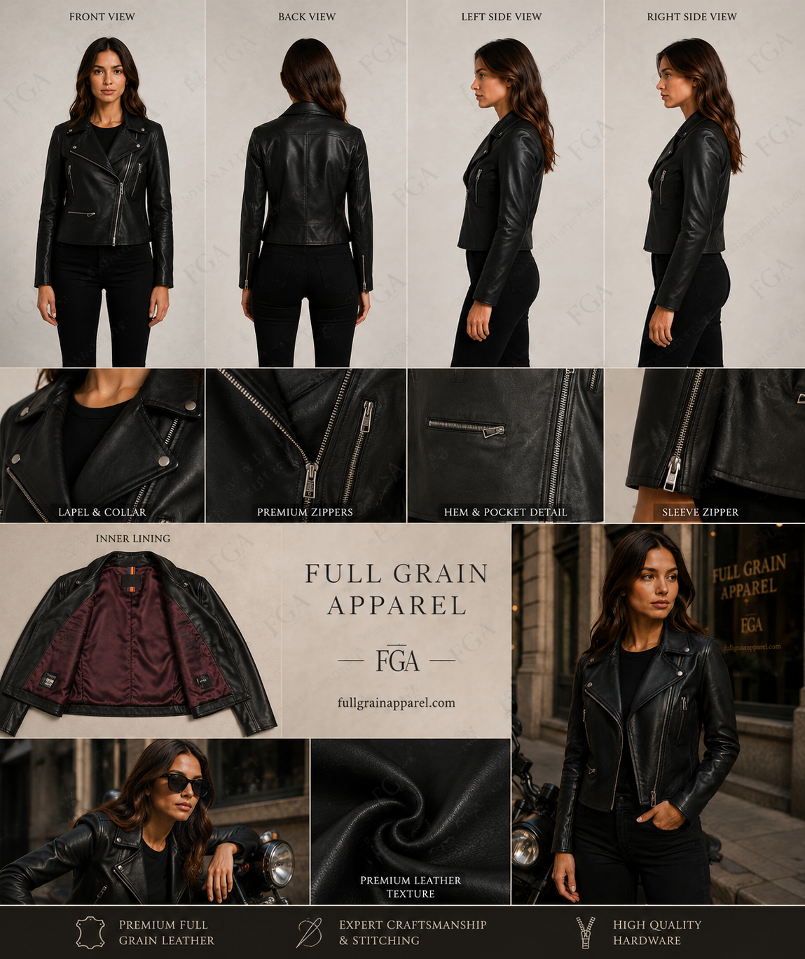 Women's Black Leather Biker Jacket | Classic Moto Style | Full Grain Apparel