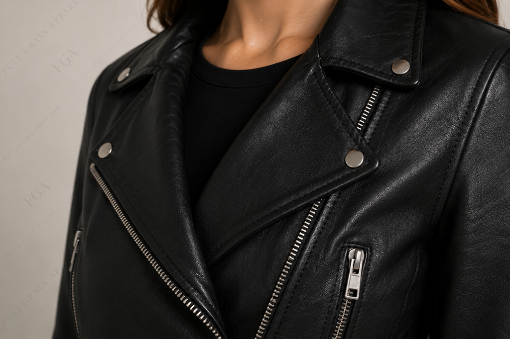 Women's Black Leather Biker Jacket | Classic Moto Style | Full Grain Apparel
