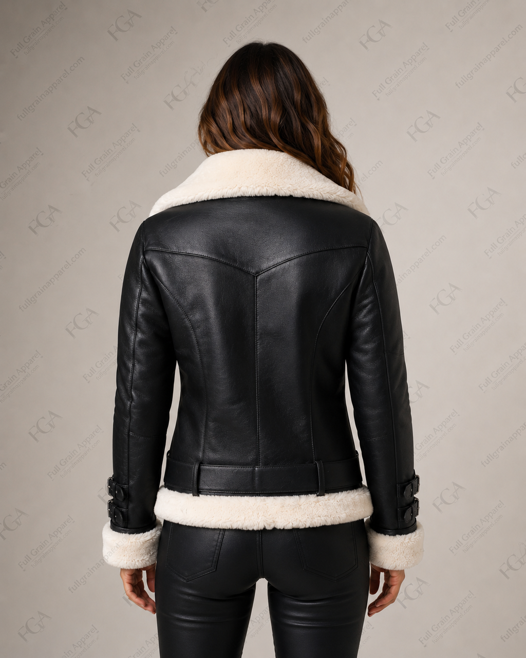 Women's Black Shearling Leather Aviator Jacket | B3 Style | Full Grain Apparel