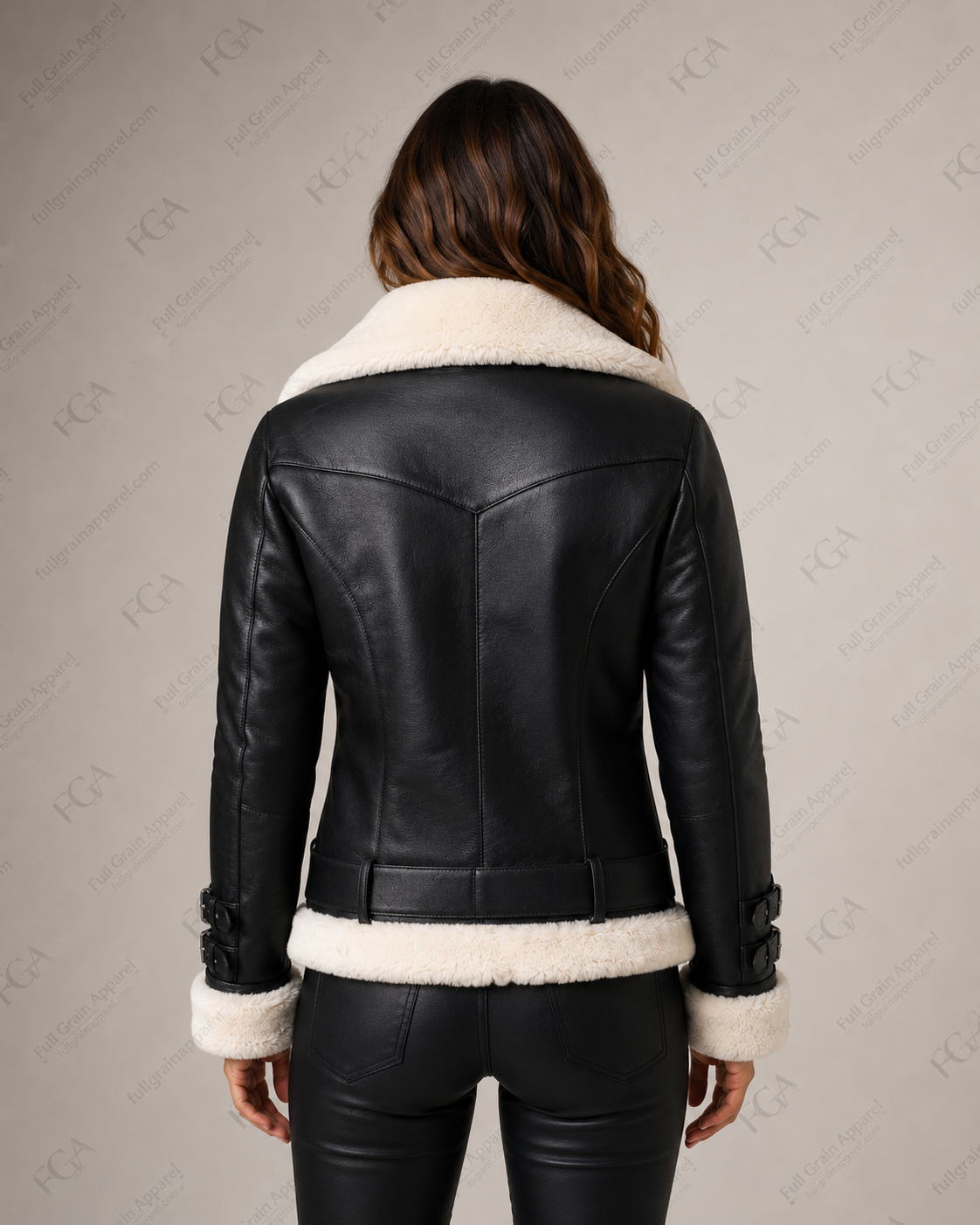 Women's Black Shearling Leather Aviator Jacket | B3 Style | Full Grain Apparel
