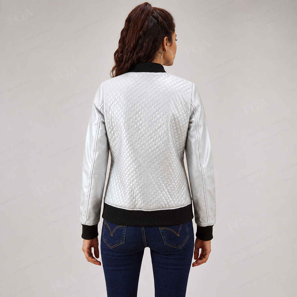 Women's White Quilted Leather Bomber Jacket | Modern Luxe | Full Grain Apparel
