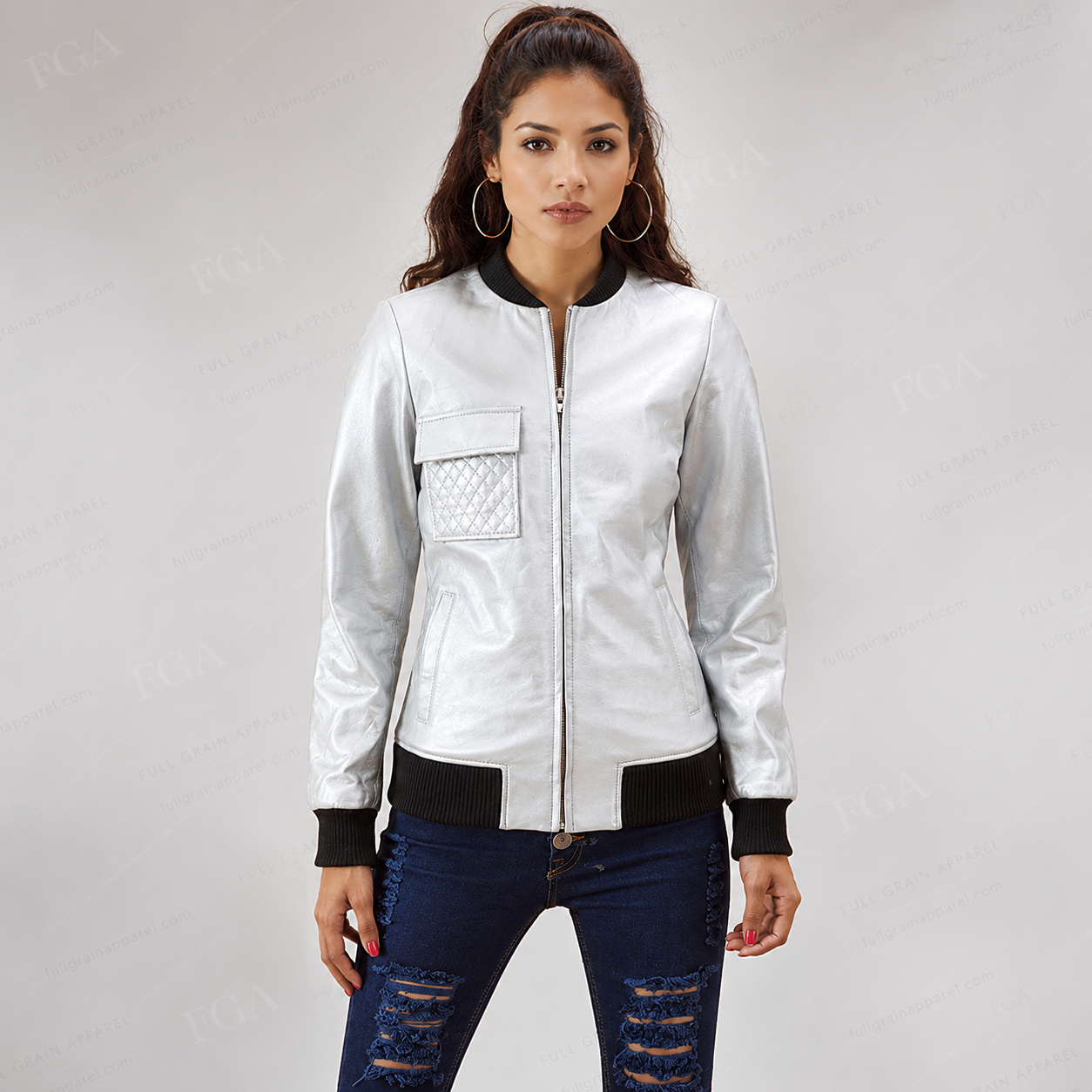 Women's White Quilted Leather Bomber Jacket | Modern Luxe | Full Grain Apparel
