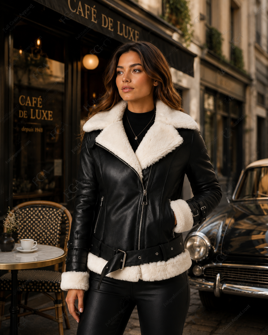 Women's Black Shearling Leather Aviator Jacket | B3 Style | Full Grain Apparel