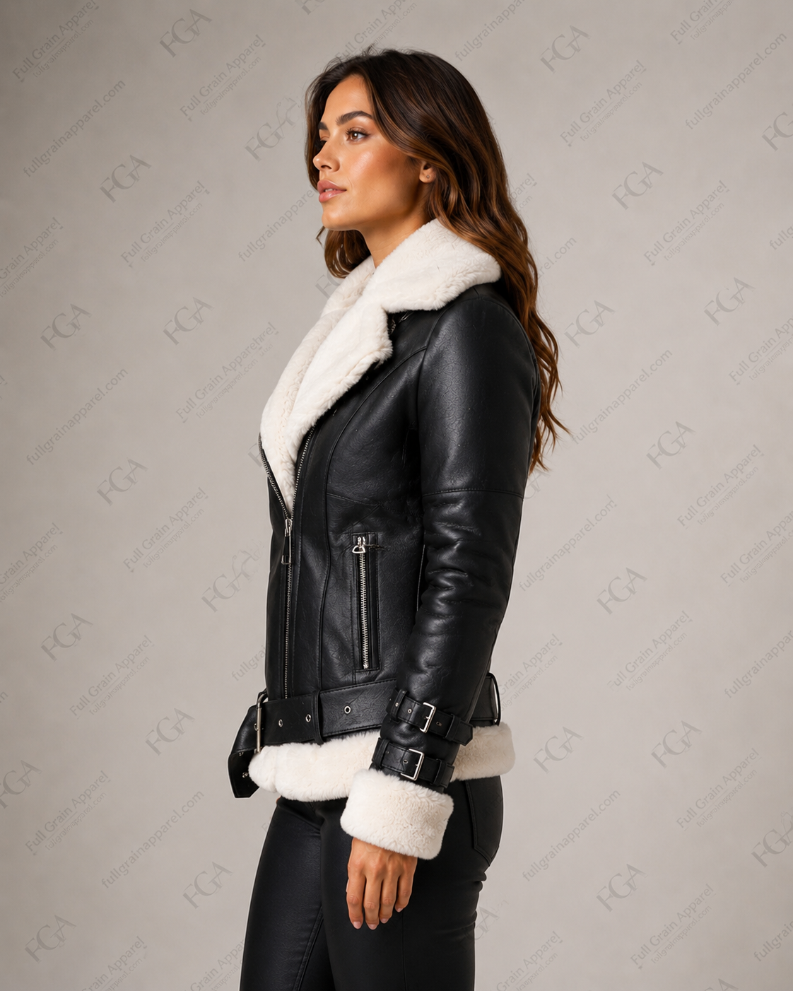 Women's Black Shearling Leather Aviator Jacket | B3 Style | Full Grain Apparel