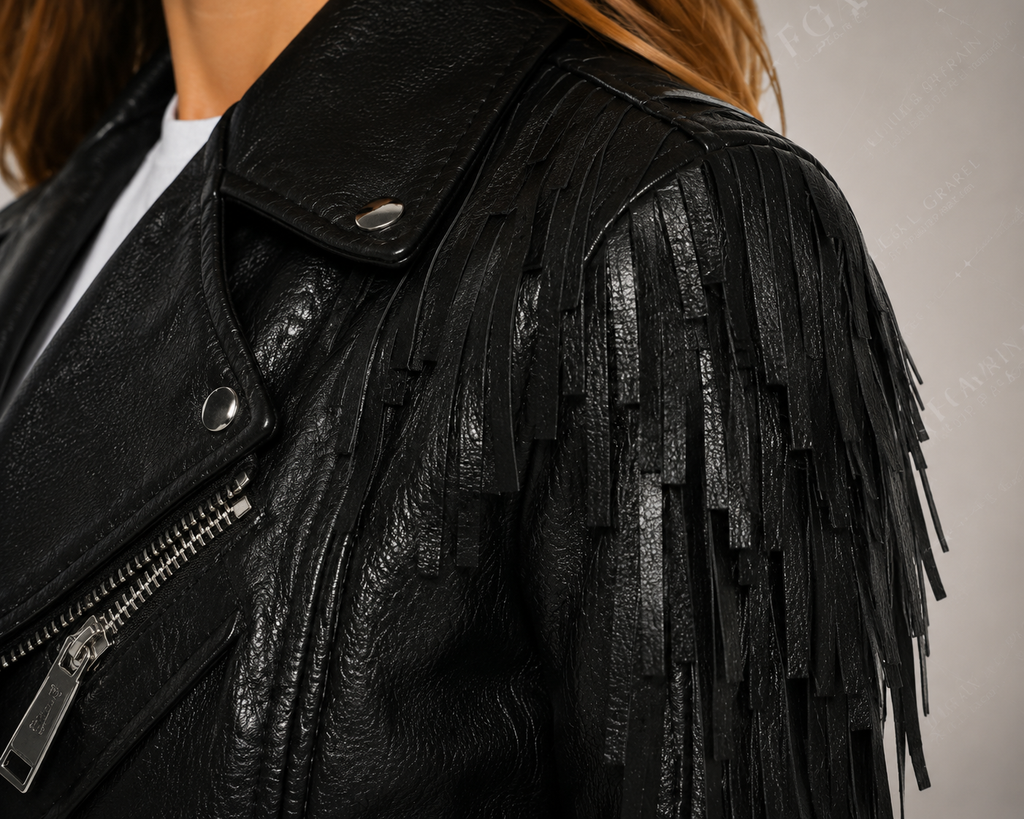 Women's Black Fringe Biker Leather Jacket | Western Moto | Full Grain Apparel