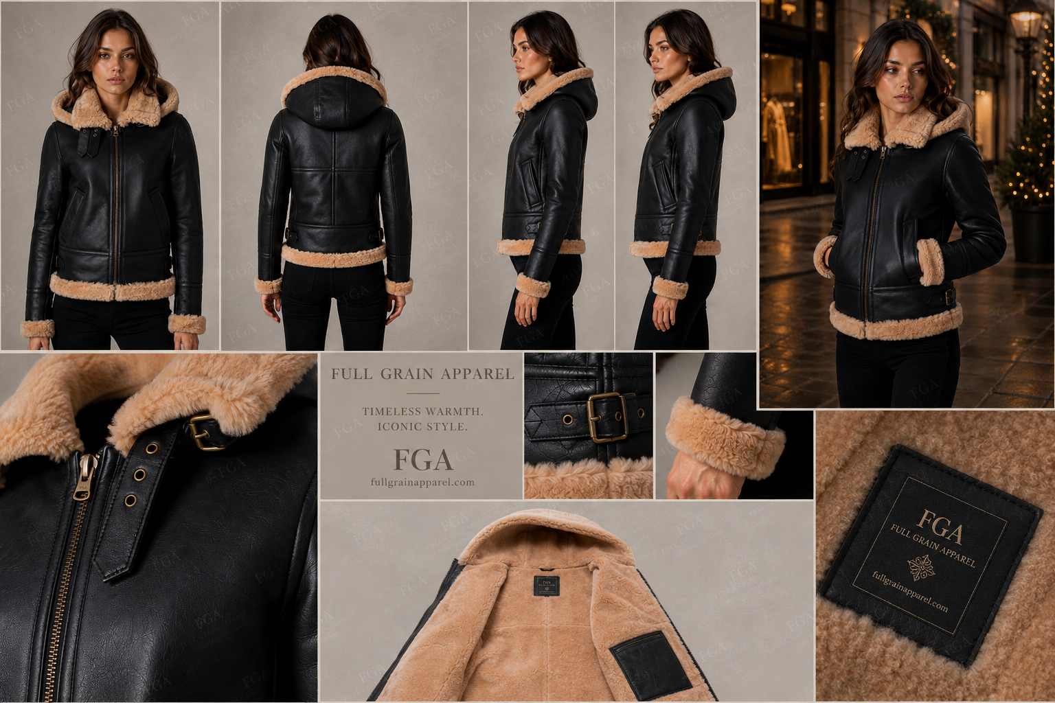 Women's Black Hooded Shearling Leather Jacket | Winter Aviator | Full Grain Apparel