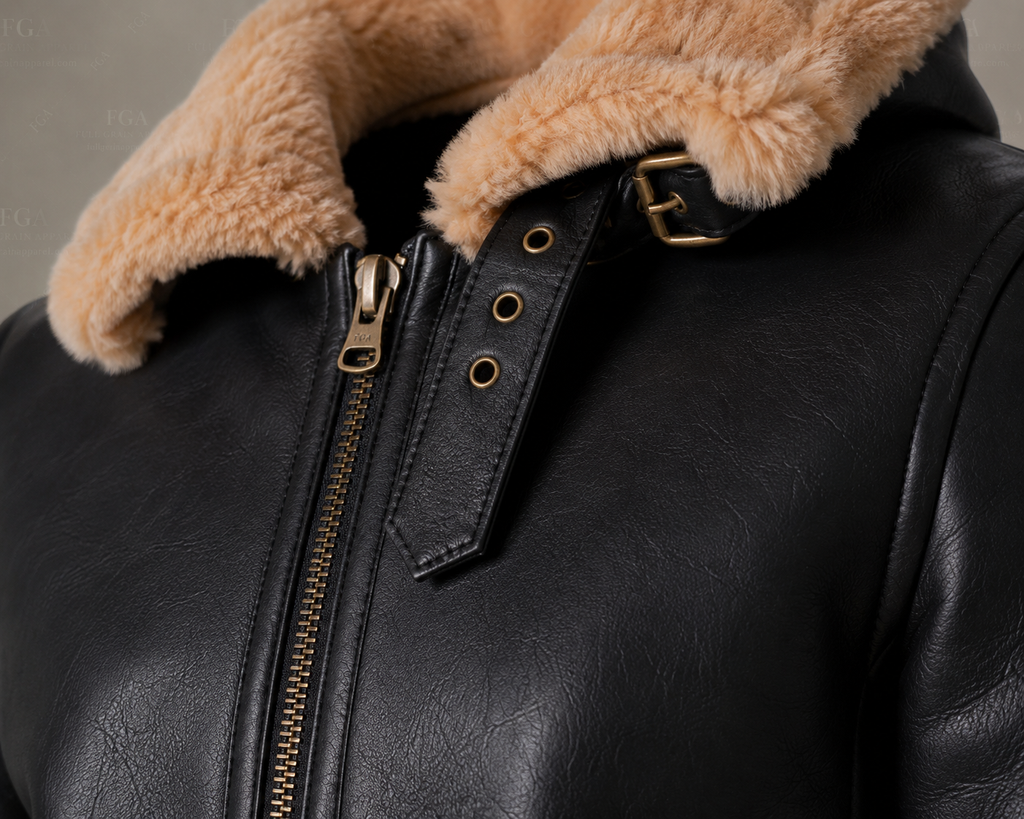 Women's Black Hooded Shearling Leather Jacket | Winter Aviator | Full Grain Apparel