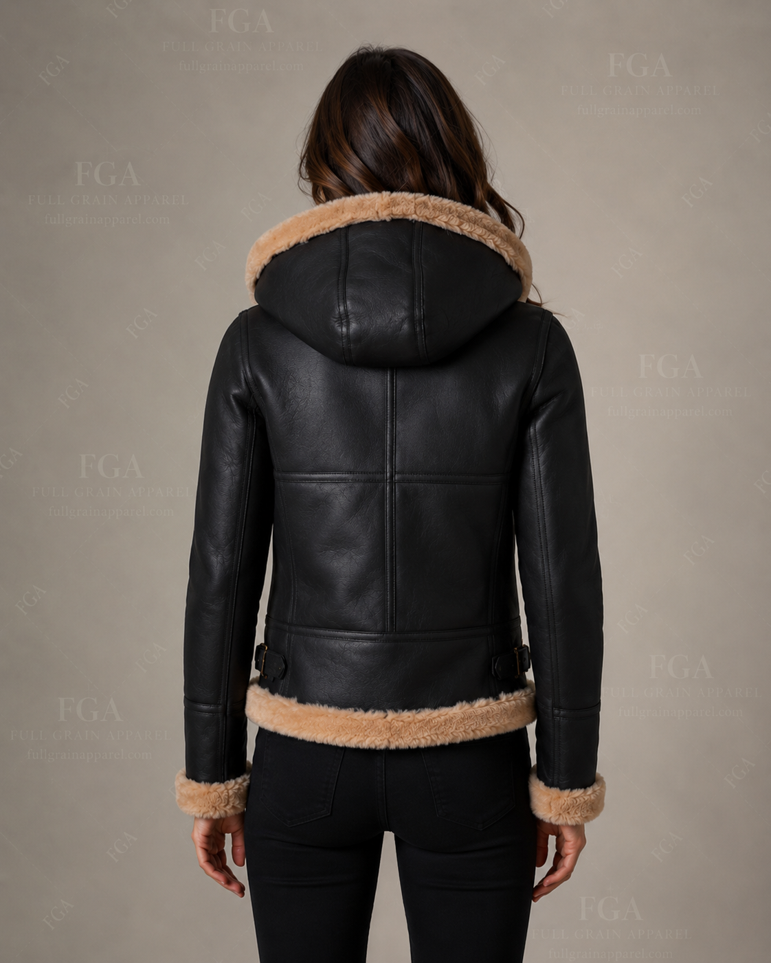 Women's Black Hooded Shearling Leather Jacket | Winter Aviator | Full Grain Apparel