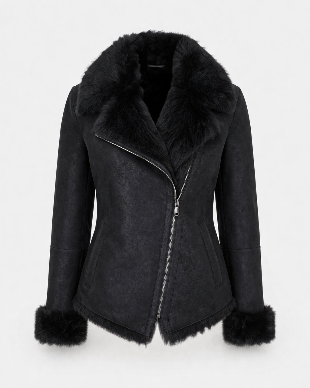 Women’s "Midnight-Plush" Aviator | Black Premium Napa Sheepskin | Authentic High-Pile Shearling Fur Winter Jacket | Full Grain Apparel