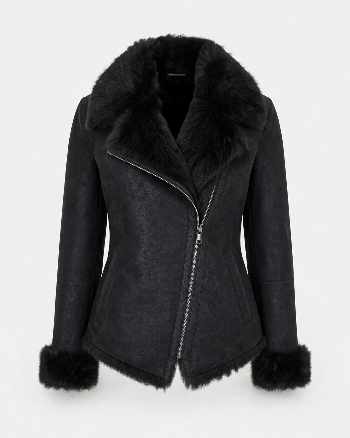 Women’s "Midnight-Plush" Aviator | Black Premium Napa Sheepskin | Authentic High-Pile Shearling Fur Winter Jacket | Full Grain Apparel