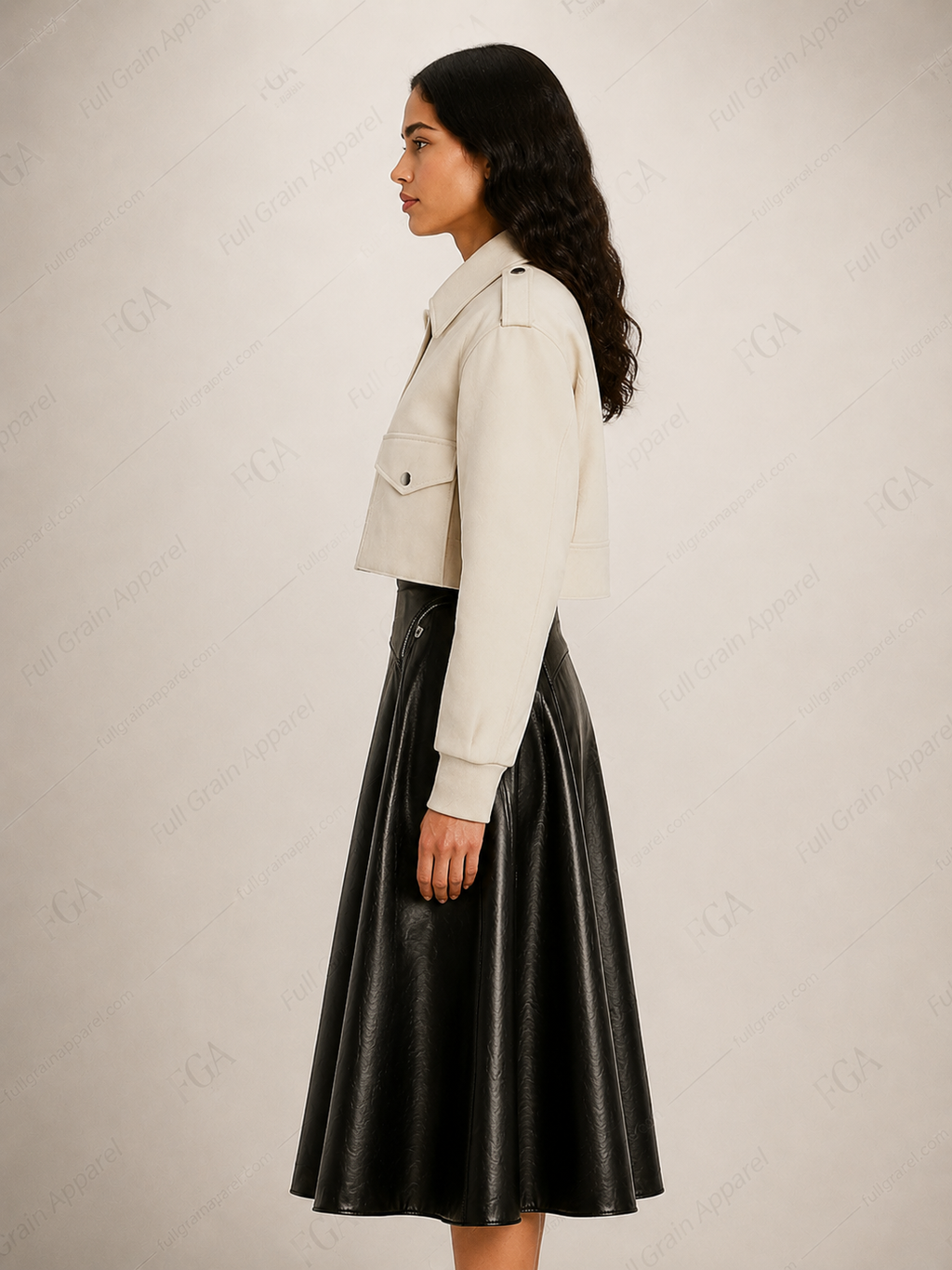 Women's Cropped Cream Leather Jacket | Modern Shirt Style | Full Grain Apparel