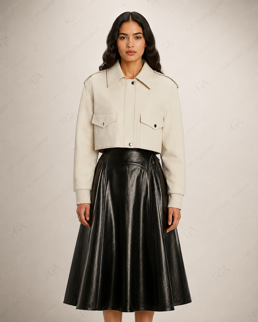 Women's Cropped Cream Leather Jacket | Modern Shirt Style | Full Grain Apparel