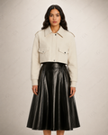 Women's Cropped Cream Leather Jacket | Modern Shirt Style | Full Grain Apparel