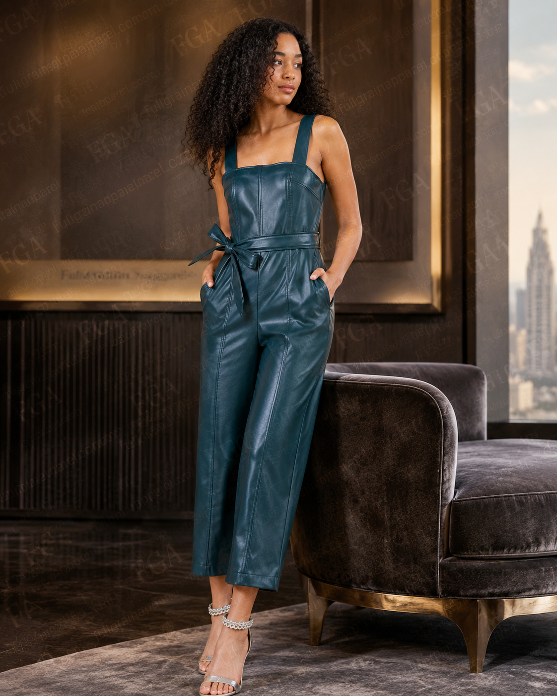 Women's Premium Blue Leather Jumpsuit - Designer One Piece | Full Grain Apparel