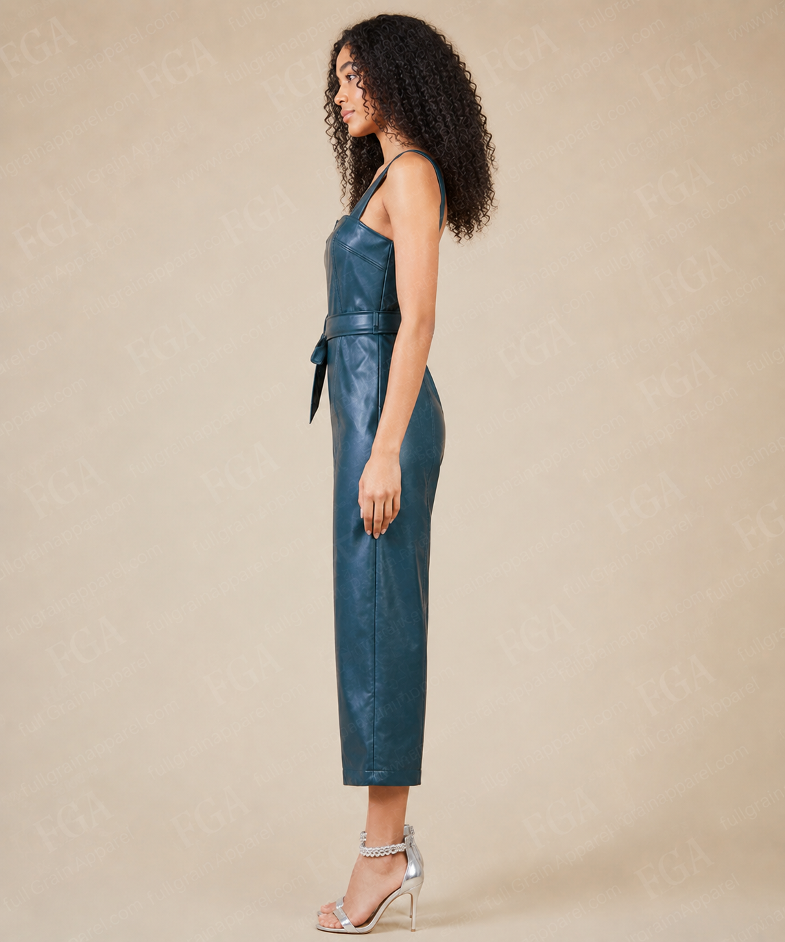 Women's Premium Blue Leather Jumpsuit - Designer One Piece | Full Grain Apparel