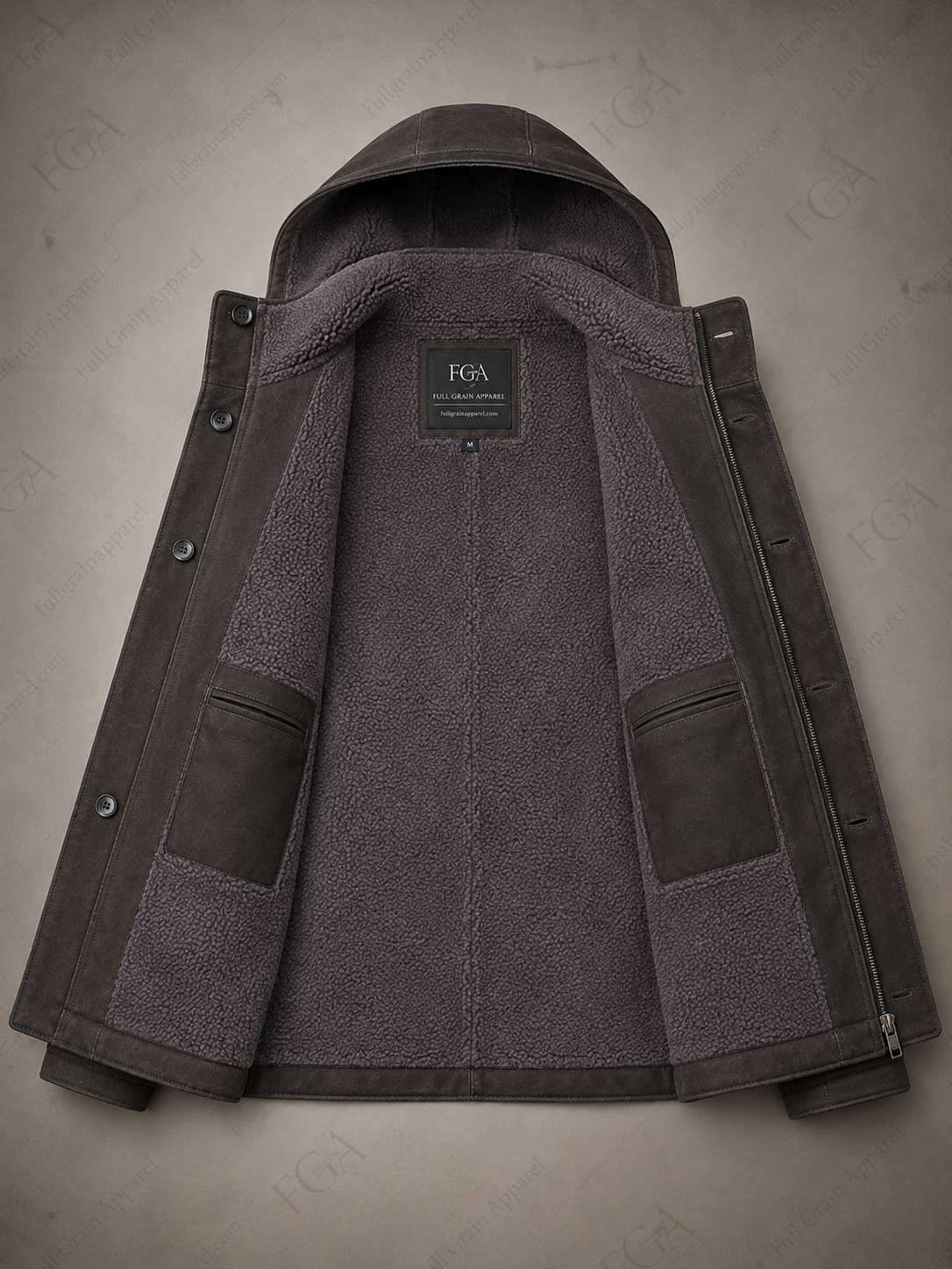 Men's Distressed Brown Shearling Leather Coat | Hooded Winter Jacket | Full Grain Apparel