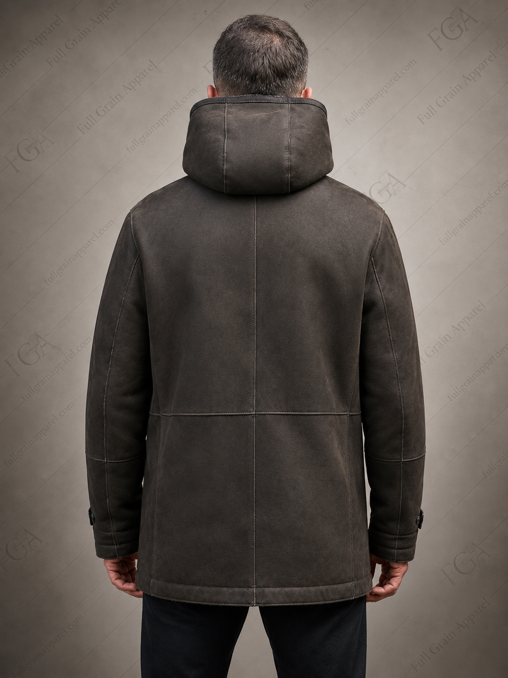 Men's Distressed Brown Shearling Leather Coat | Hooded Winter Jacket | Full Grain Apparel