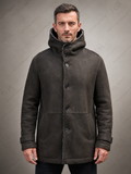 Men's Distressed Brown Shearling Leather Coat | Hooded Winter Jacket | Full Grain Apparel
