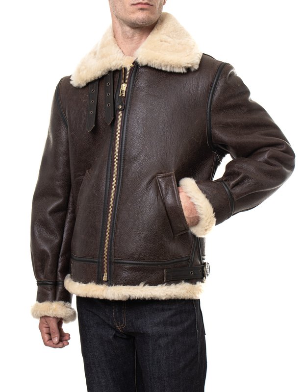 Chaqueta de aviador de cuero de piel de oveja B-3 clásica para hombre | Aviador | Prenda de cuero plena flor