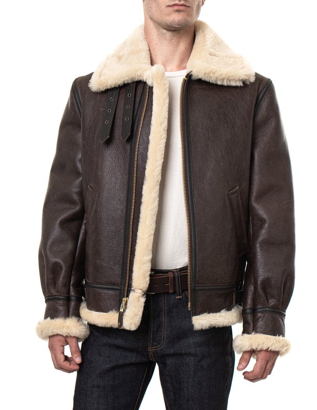 Chaqueta de aviador de cuero de piel de oveja B-3 clásica para hombre | Aviador | Prenda de cuero plena flor