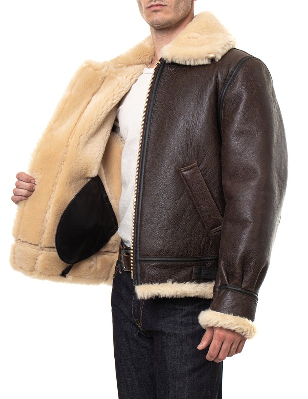 Chaqueta de aviador de cuero de piel de oveja B-3 clásica para hombre | Aviador | Prenda de cuero plena flor