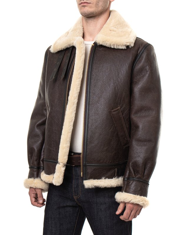 Chaqueta de aviador de cuero de piel de oveja B-3 clásica para hombre | Aviador | Prenda de cuero plena flor