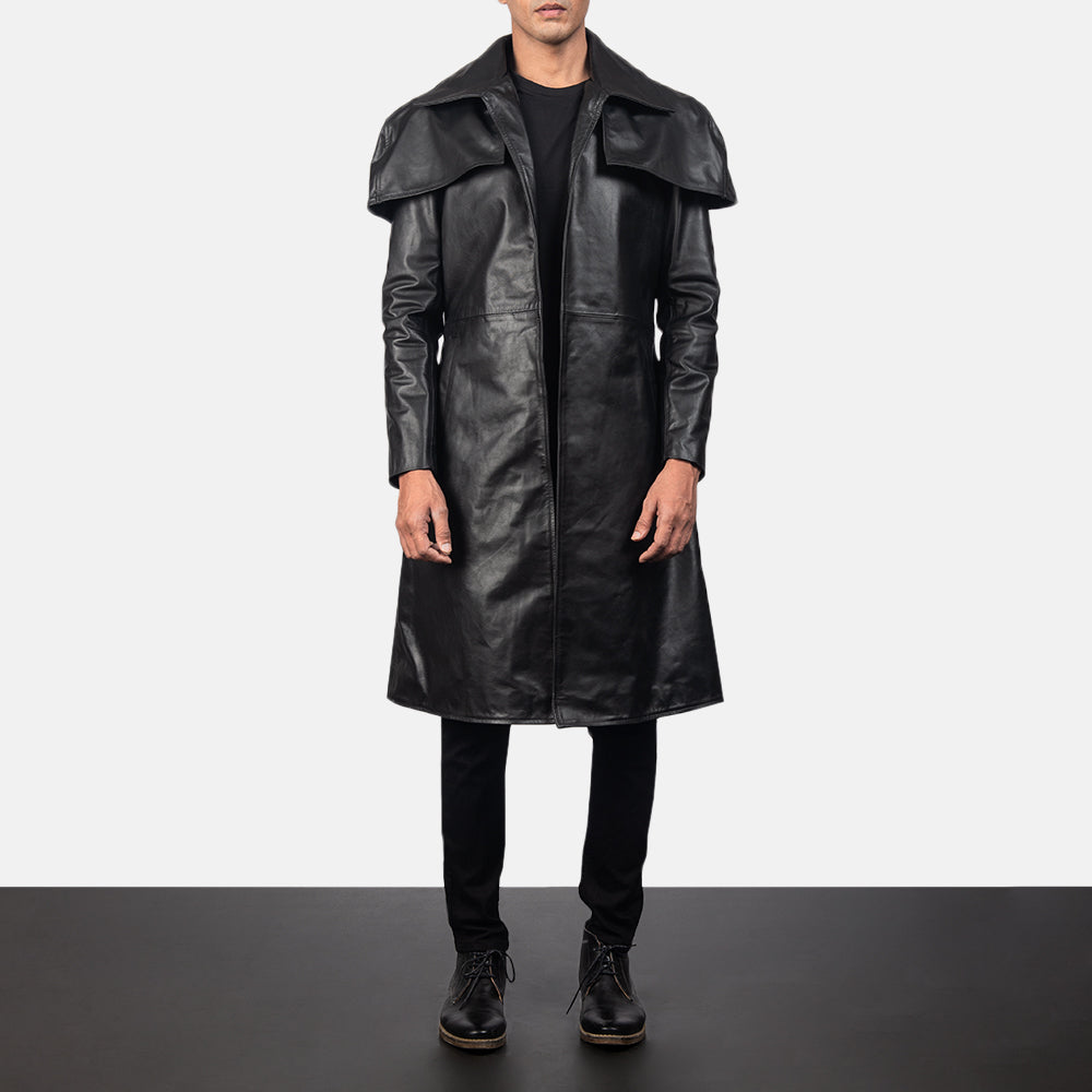 Men’s Classic Black Cowhide Leather Duster Coat | Full Grain Apparel