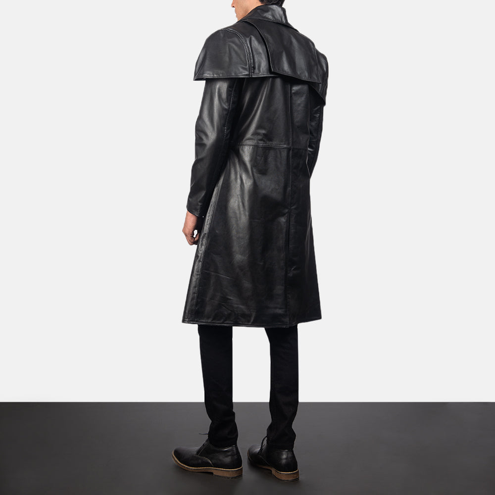 Men’s Classic Black Cowhide Leather Duster Coat | Full Grain Apparel