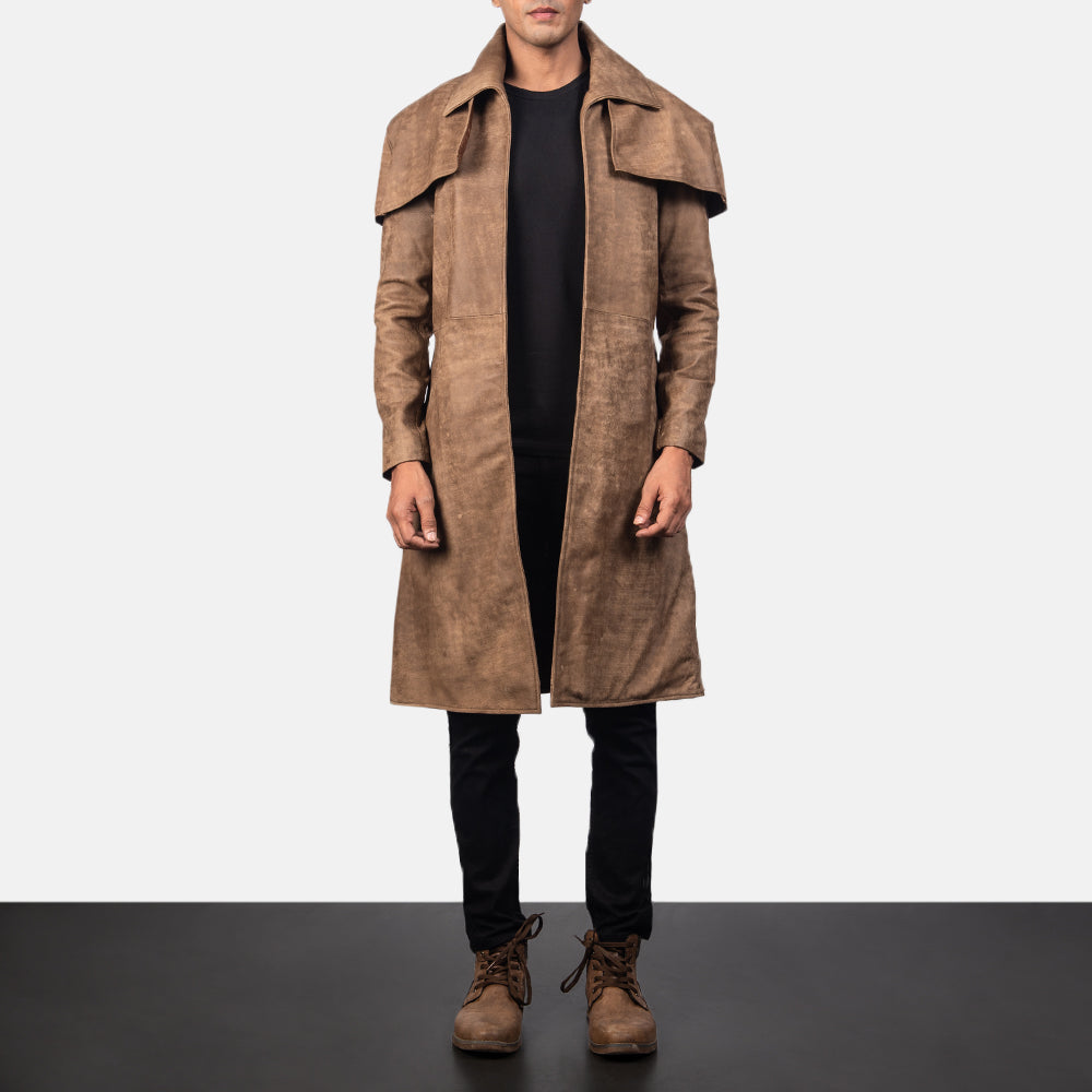 Men’s Classic Brown Cowhide Leather Duster Coat | Full Grain Apparel