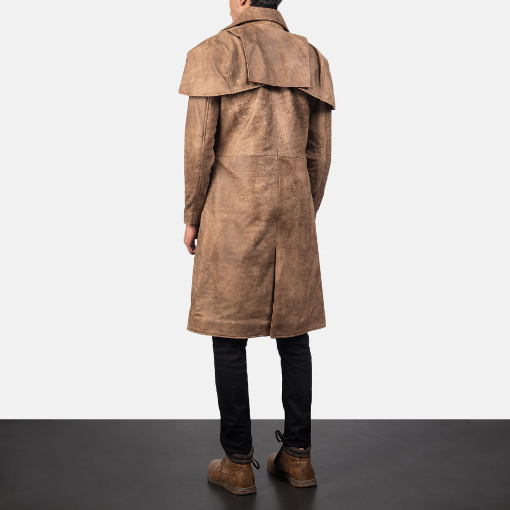 Men’s Classic Brown Cowhide Leather Duster Coat | Full Grain Apparel