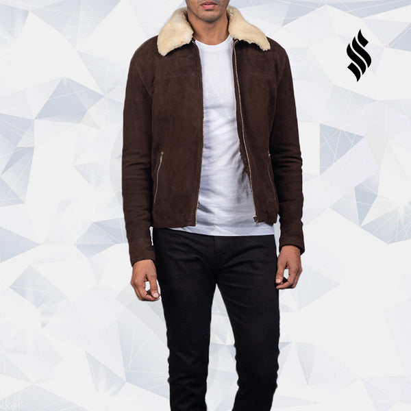 Men’s Brown Shearling Fur Leather Jacket | Rugged Winter Sophistication | Full Grain Apparel