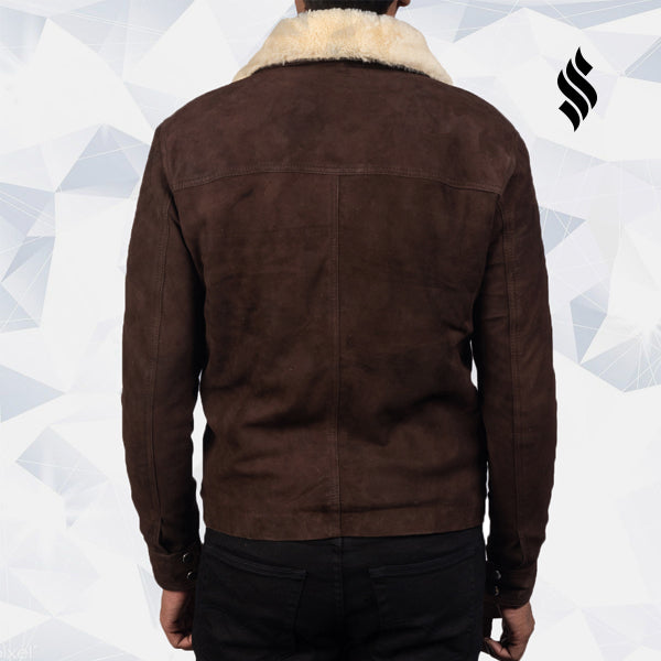 Men’s Brown Shearling Fur Leather Jacket | Rugged Winter Sophistication | Full Grain Apparel