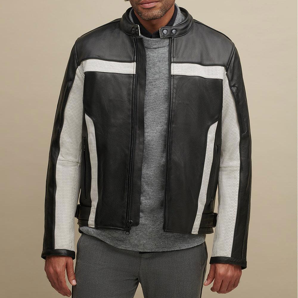 Men’s Color Blocked Genuine Leather Biker Jacket | High-Octane Racing Style | Full Grain Apparel