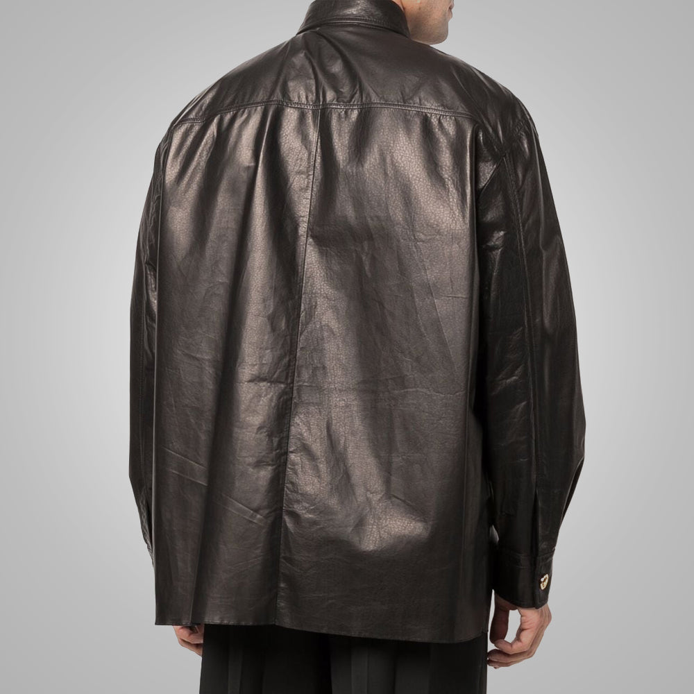 Men’s "Signature Bespoke" Leather Shirt | Custom-Tailored Black Sheepskin | Full-Sleeve Premium Nappa Over-Shirt | Full Grain Apparel