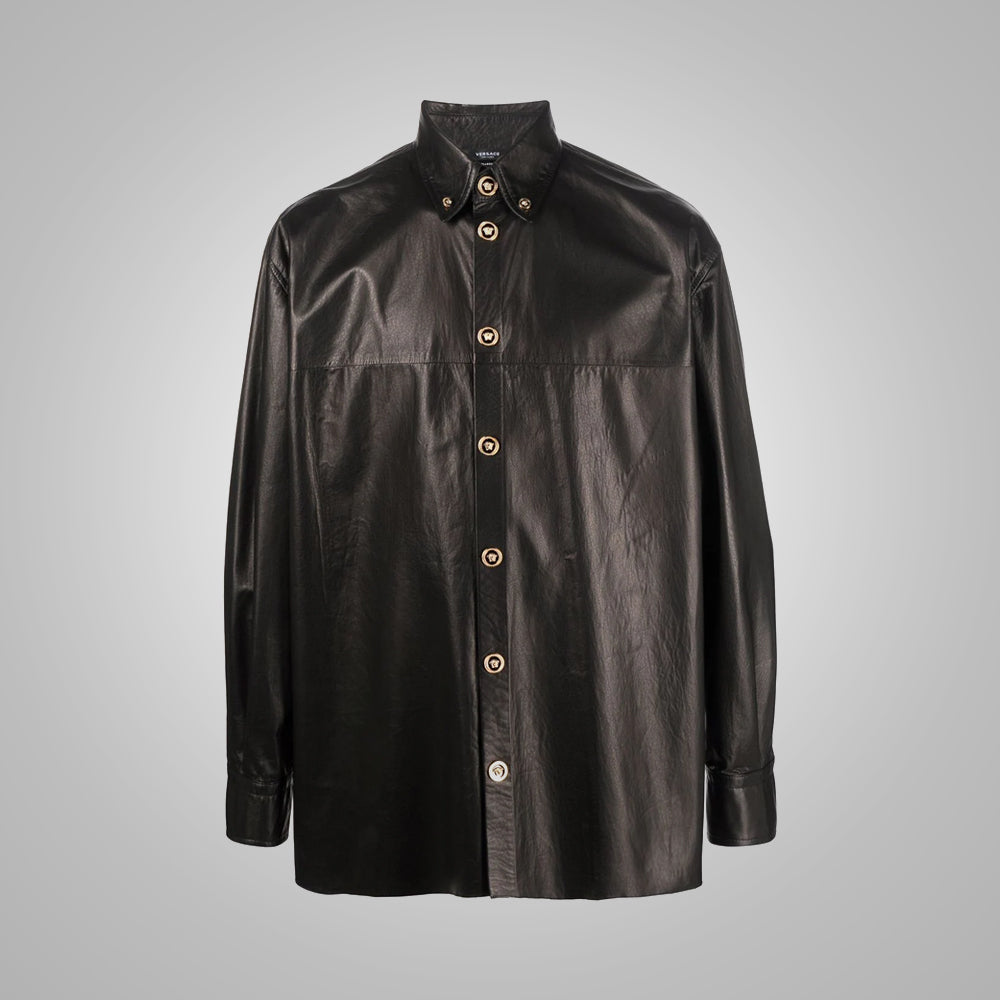 Men’s "Signature Bespoke" Leather Shirt | Custom-Tailored Black Sheepskin | Full-Sleeve Premium Nappa Over-Shirt | Full Grain Apparel