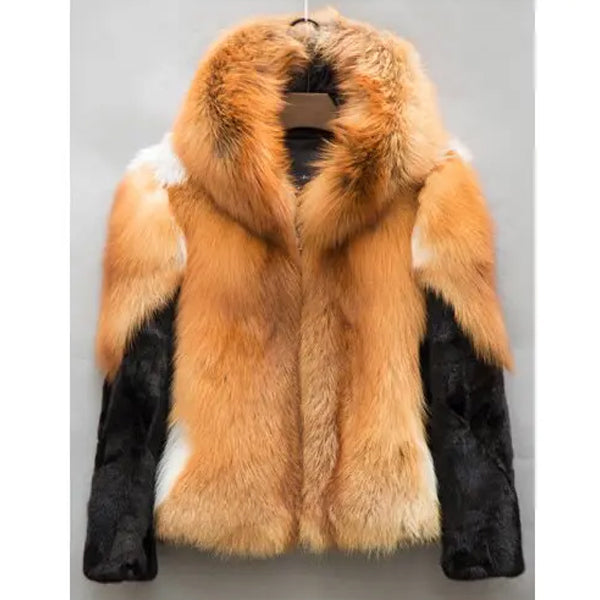 Men’s Custom Grey Mink and Fox Fur Hooded Luxury Golden Jacket | Full Grain Apparel