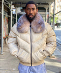 Men’s Cream Bomber Jacket with Crystal Fox | Full Grain Apparel