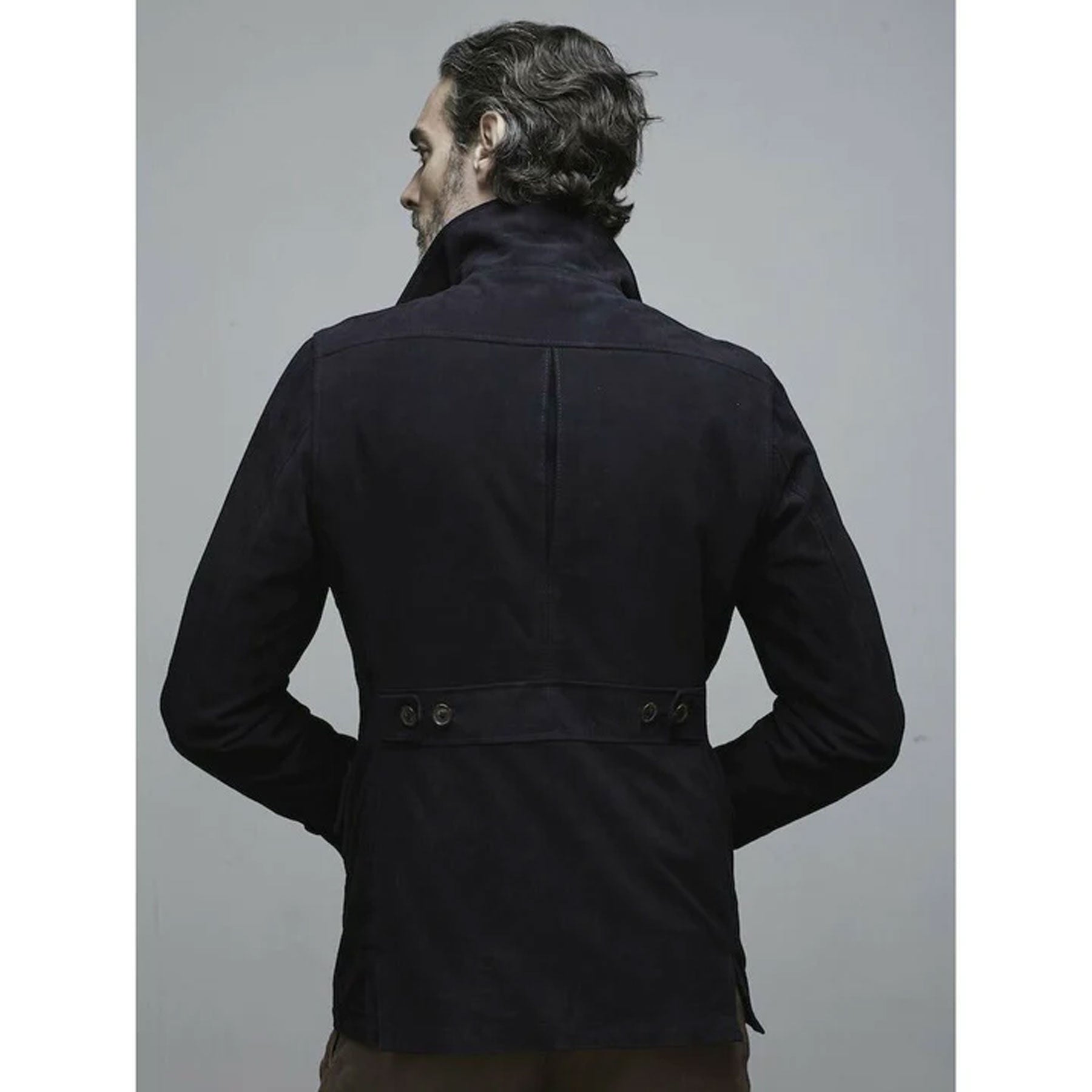 Men’s "Midnight Earth" Hybrid Jacket | Chocolate Brown & Medium Blue Suede | Bomber-Trucker Fusion | Full Grain Apparel