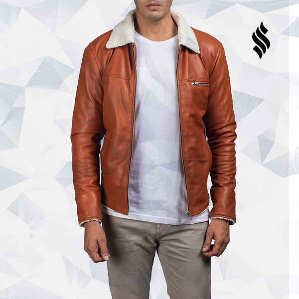 Men’s Tan Shearling Leather Jacket | Rugged Winter Sophistication | Full Grain Apparel