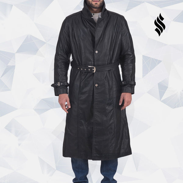 Men’s Daniel Black Leather Trench Coat | Rugged Modern Authority | Full Grain Apparel