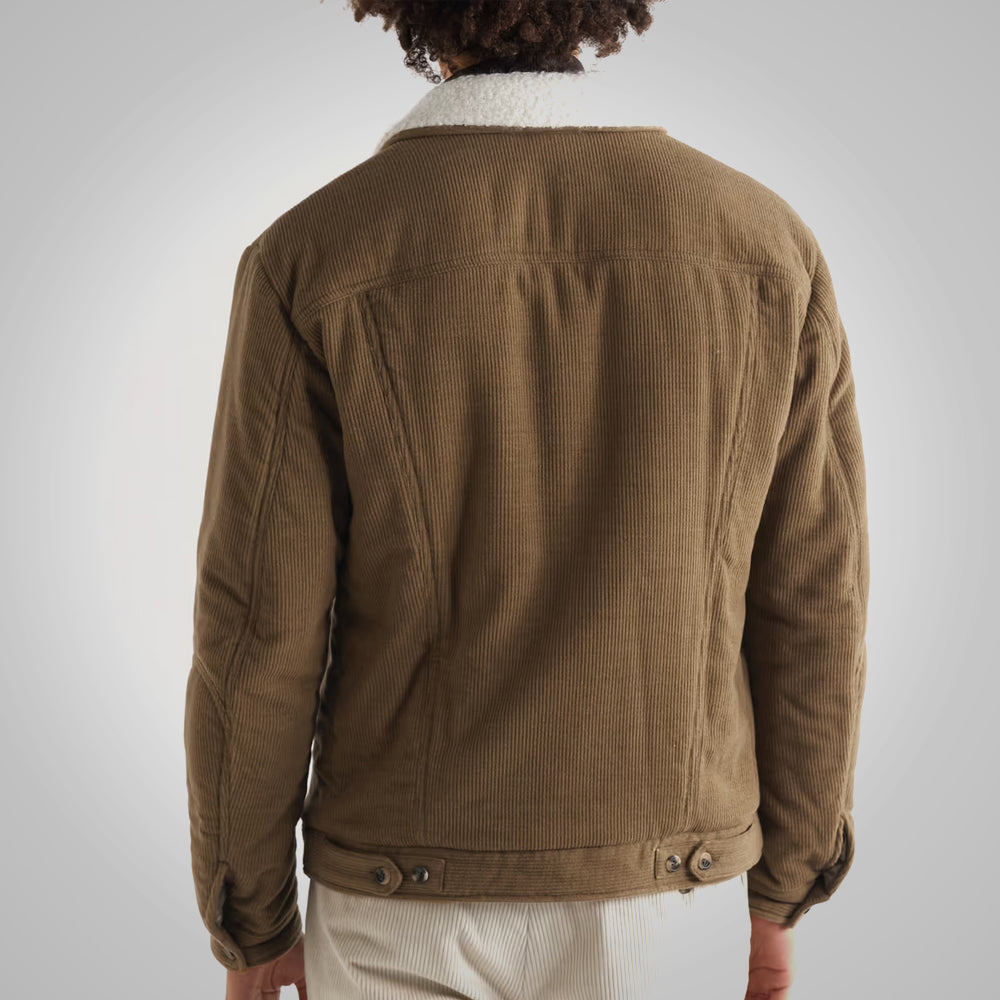 Men’s "Canyon-Thermal" Jacket | Dark Brown Premium Corduroy | Vintage Shearling Collar Winter Coat | Full Grain Apparel