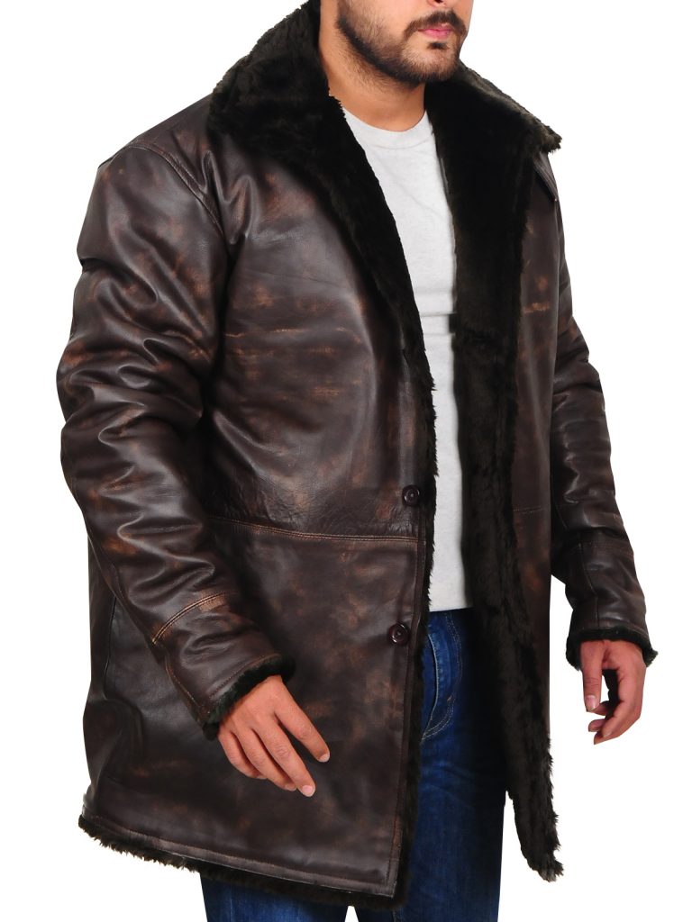 Men’s Distressed Brown Leather Jacket with Fur Collar | Vintage Pilot Style | Full Grain Apparel