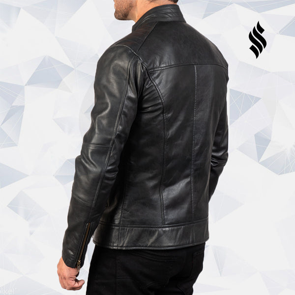 Men’s Dean Black Leather Biker Jacket | Rugged Urban Edge | Full Grain Apparel