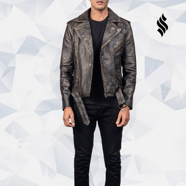 Men’s Allaric Alley Distressed Brown Leather Biker Jacket | Rugged Heritage | Full Grain Apparel