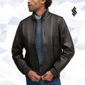 Men’s Elasticated Self-Band Leather Bomber Jacket | Rugged Minimalism | Full Grain Apparel
